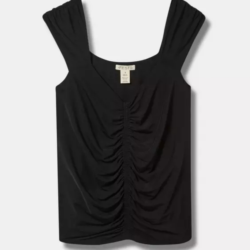New Torrid Semi-sheer Festi Stretch Mesh Ruched Front Scoop Neck Top